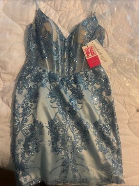 PromGirl Blue Sequin Embroidered Party Dress